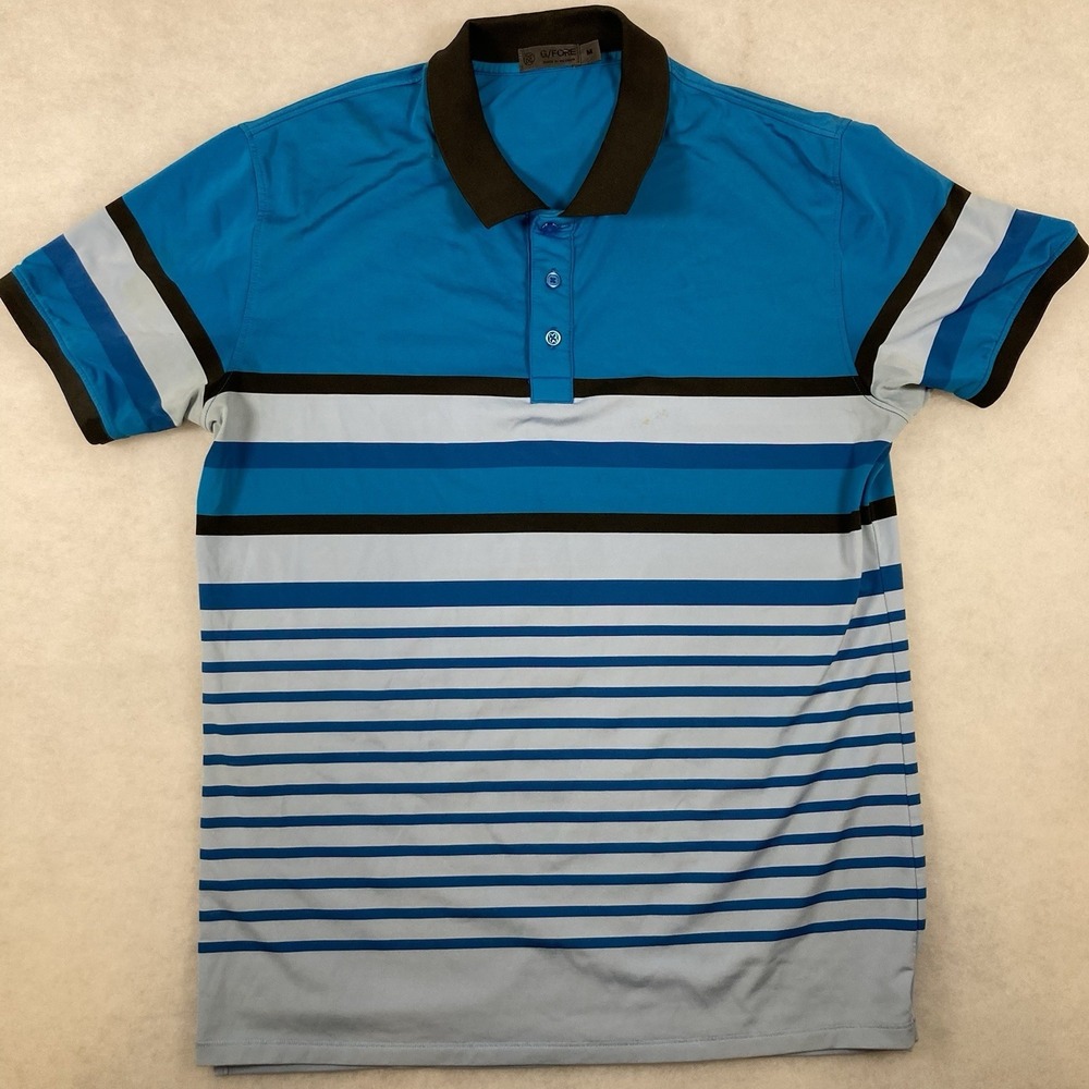 G/FORE Blue Striped Colorblock  Performance Mens Golf Polo Size MEDIUM
